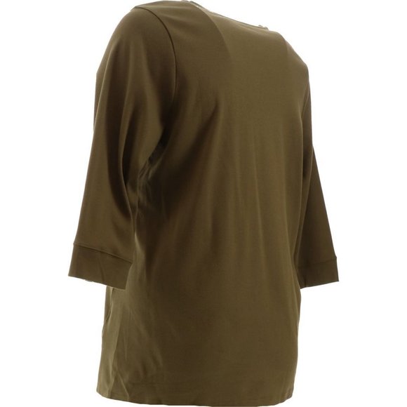 NWT DENIM & CO. ESSENTIALS 3/4 SLEEVE TUNIC SAFARI OLIVE GREEN XXS - Picture 4 of 11